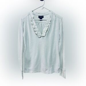 Ralph Lauren White Ruffle V-Neck Long Sleeve Blouse